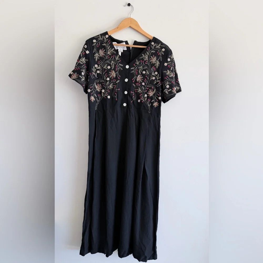 Susan Bristol Womens 12P Embroidered Midi Dress  Floral Boho Vintage Church